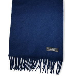 Auth Salvatore Ferragamo Blue Long Scarf
